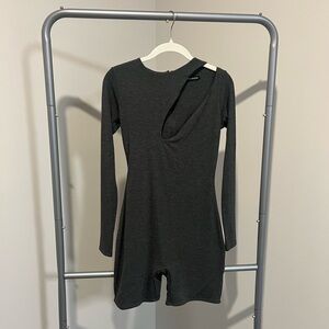 Naked Wardrobe Dark Gray Long Sleeve Romper